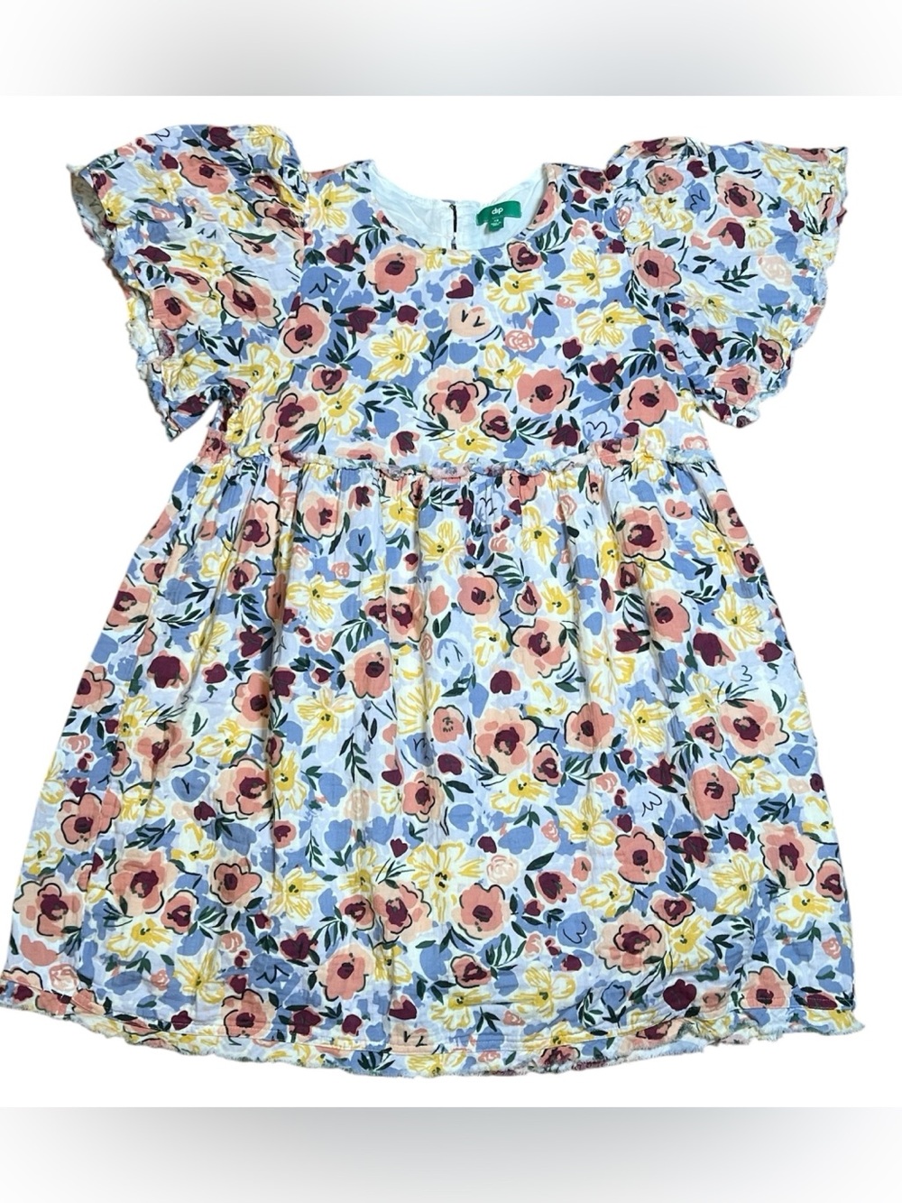 Dip multicolor floral 100% cotton babydoll dress with raw hem size XS
